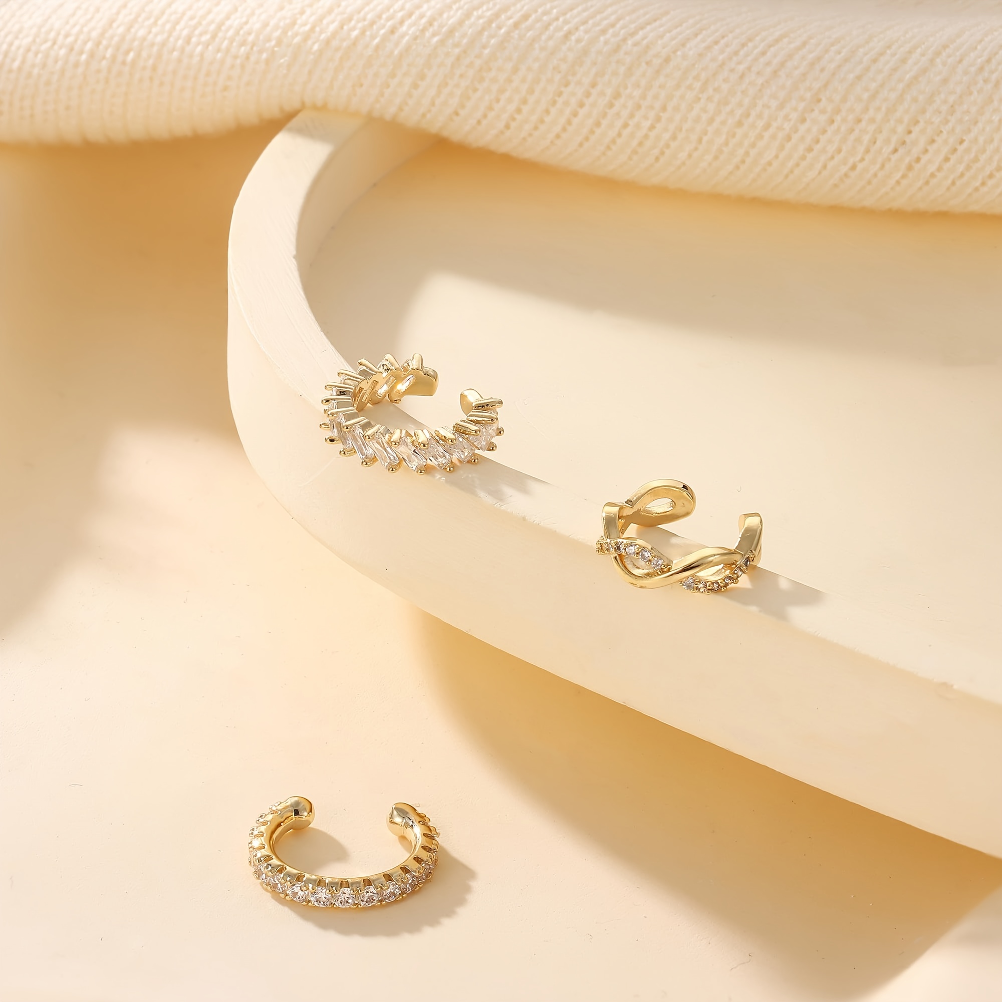 Women's Golden Plated Clip-On Ear Cuffs, Non-Piercing